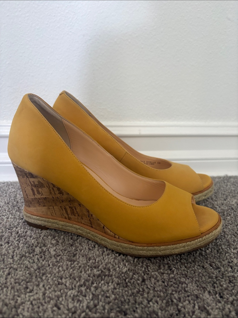 Cole Haan Women’s Mustard Yellow Peep-Toe Wedge Heels